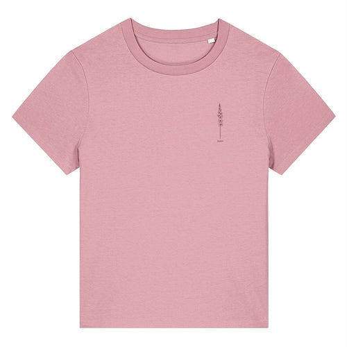 Pink organic cotton women's birth month flower t-shirt featuring a August Gladiolus Flower design by Rivaex Clothing
