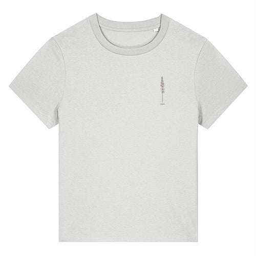 White organic cotton women's birth month flower t-shirt featuring a August Gladiolus Flower design by Rivaex Clothing