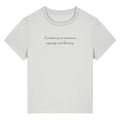 White organic cotton women's t-shirt featuring the funny quote ‘Functioning At Minimum Capacity And Thriving.’ by Rivaex Clothing