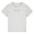 White organic cotton women's t-shirt featuring the motivational quote ‘Progress Over Perfect.’ by Rivaex Clothing